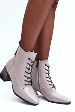 Discount Buty damskie Vinceza Lakierowane Botki Na Słupku Szare Basciano