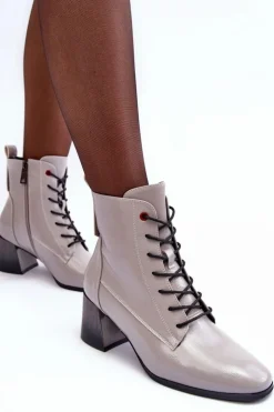 Discount Buty damskie Vinceza Lakierowane Botki Na Słupku Szare Basciano