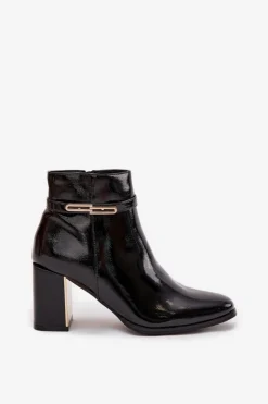 Boto Lakierowane Botki Na Słupku Z Paskiem Czarne Dorelia