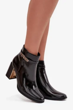 Boto Lakierowane Botki Na Słupku Z Paskiem Czarne Dorelia