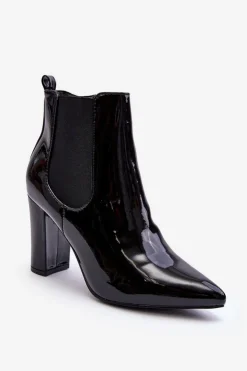 Damskie Boto Lakierowane Botki Na Słupku Czarne Evita