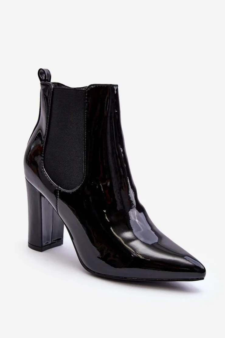 Damskie Boto Lakierowane Botki Na Słupku Czarne Evita