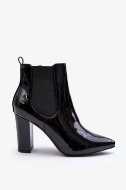 Damskie Boto Lakierowane Botki Na Słupku Czarne Evita