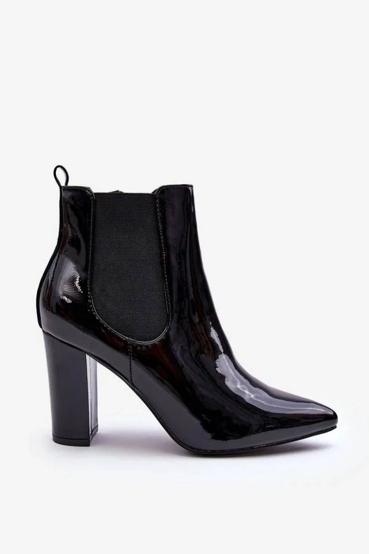 Damskie Boto Lakierowane Botki Na Słupku Czarne Evita