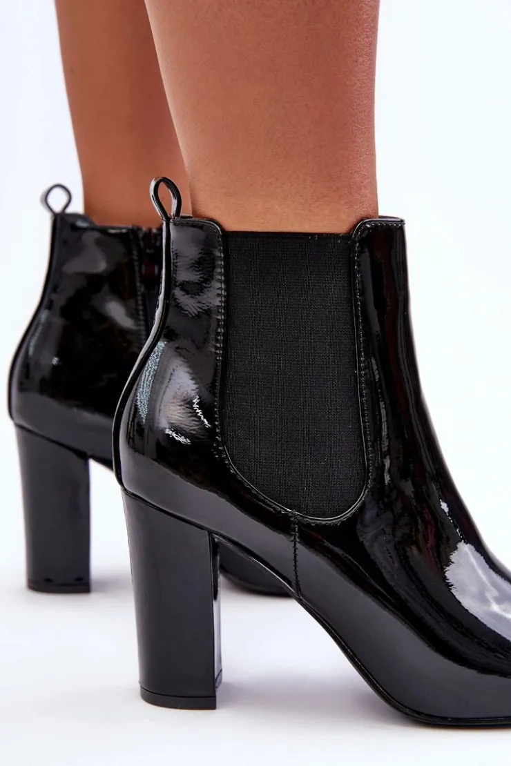 Damskie Boto Lakierowane Botki Na Słupku Czarne Evita