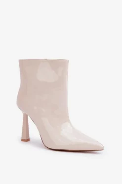 Clearance Boto Lakierowane Botki Na Szpice Wsuwane Jasnobeżowe Seliri Beżowy