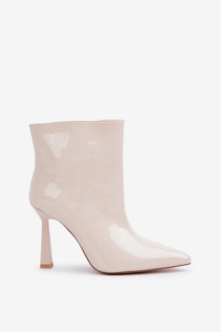 Clearance Boto Lakierowane Botki Na Szpice Wsuwane Jasnobeżowe Seliri Beżowy