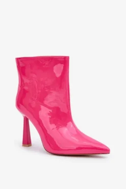 Boto Botki Ocieplane|Botki Na Obcasie*Lakierowane Botki Na Szpice Wsuwane Fuksja Seliri Różowy