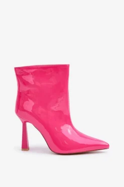 Boto Botki Ocieplane|Botki Na Obcasie*Lakierowane Botki Na Szpice Wsuwane Fuksja Seliri Różowy