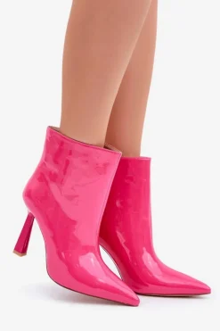 Boto Botki Ocieplane|Botki Na Obcasie*Lakierowane Botki Na Szpice Wsuwane Fuksja Seliri Różowy
