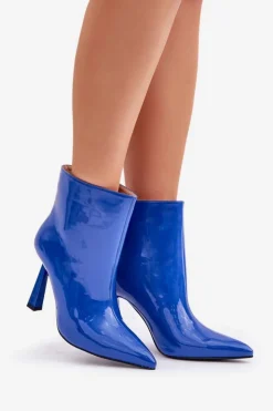 Boto Botki Ocieplane|Botki Na Obcasie*Lakierowane Botki Na Szpice Wsuwane e Seliri Niebieski