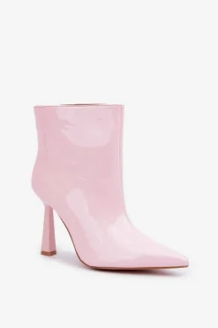 Damskie Boto Lakierowane Botki Na Szpice Wsuwane Jasnoróżowe Seliri