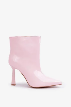Damskie Boto Lakierowane Botki Na Szpice Wsuwane Jasnoróżowe Seliri