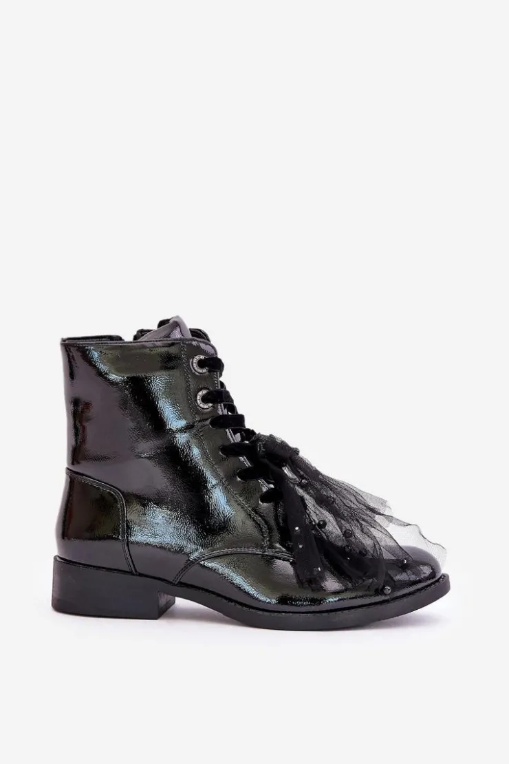 Best Damskie buty S.Barski Lakierowane Botki Ocieplane Na Zamek S.Barski HY42-991 Czarne