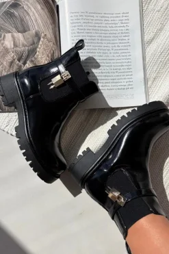 Boto Botki Ocieplane|Czarne Botki*Lakierowane Botki Sztyblety Ocieplane Ze Złotym Detalem Czarne Talyra