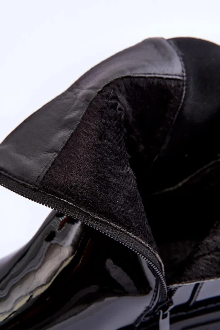 Boto Czarne Botki|Botki Płaskie*Lakierowane Botki Sztyblety Damskie Czarne Elspetia