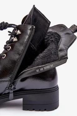 Buty damskie Vinceza Botki Płaskie|Botki Workery*Lakierowane Botki Workery Z Ozdobą Czarne Emmber