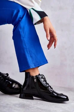 Damskie Damskie buty S.Barski Lakierowane Botki Z Ozdobą Czarne Betrix