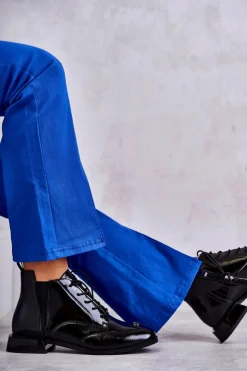 Damskie Damskie buty S.Barski Lakierowane Botki Z Ozdobą Czarne Betrix