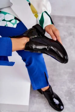 Damskie Damskie buty S.Barski Lakierowane Botki Z Ozdobą Czarne Betrix