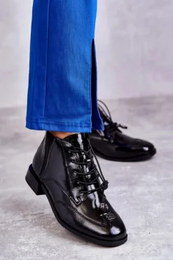 Damskie Damskie buty S.Barski Lakierowane Botki Z Ozdobą Czarne Betrix