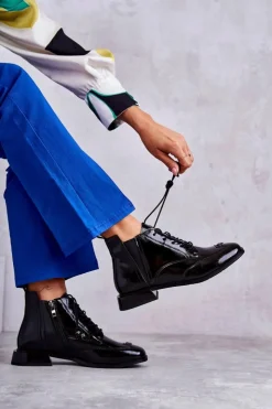 Damskie Damskie buty S.Barski Lakierowane Botki Z Ozdobą Czarne Betrix