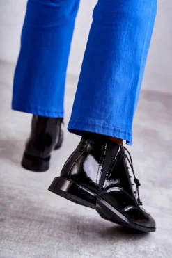 Damskie Damskie buty S.Barski Lakierowane Botki Z Ozdobą Czarne Betrix