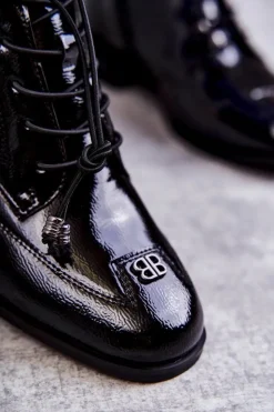 Damskie Damskie buty S.Barski Lakierowane Botki Z Ozdobą Czarne Betrix