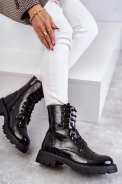 Boto Lakierowane Botki Z Ćwiekami Czarne Palmira