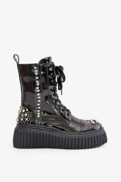 Damskie Damskie buty S.Barski Lakierowane Botki Ze Zdobieniem Na Platformie D&A MR880-079 Czarne