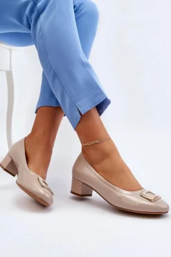 Damskie Buty damskie Vinceza Lakierowane Czółenka Na Klocku Z Ozdobą Beżowe Enollia