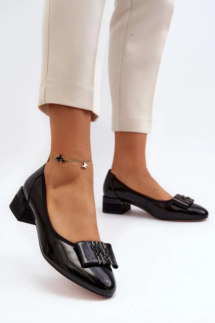 Buty damskie Vinceza Czółenka Na Słupku|Czółenka Klasyczne*Lakierowane Czółenka Na Klocku Czarne Ilvanna