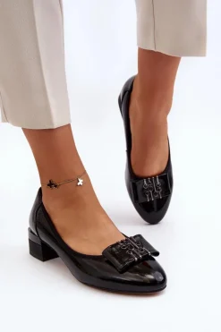 Buty damskie Vinceza Czółenka Na Słupku|Czółenka Klasyczne*Lakierowane Czółenka Na Klocku Czarne Ilvanna