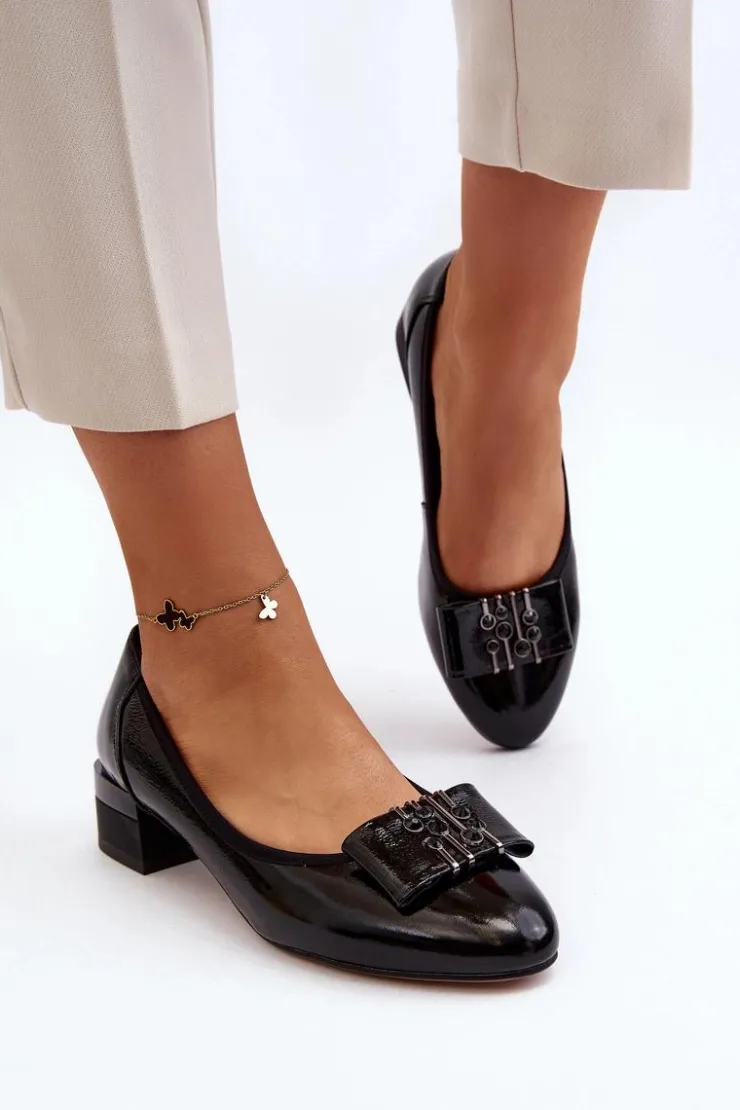 Buty damskie Vinceza Czółenka Na Słupku|Czółenka Klasyczne*Lakierowane Czółenka Na Klocku Czarne Ilvanna