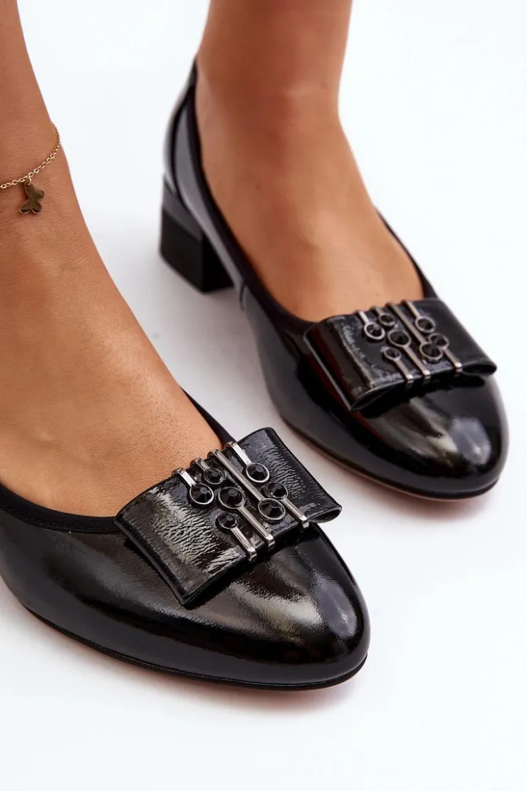 Buty damskie Vinceza Czółenka Na Słupku|Czółenka Klasyczne*Lakierowane Czółenka Na Klocku Czarne Ilvanna