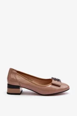 Outlet Buty damskie Vinceza Lakierowane Czółenka Na Klocku Beżowe Ilvanna