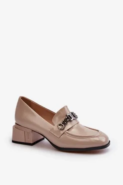 Damskie buty S.Barski Czółenka Klasyczne*Lakierowane Czółenka Na Klocku Beżowe S.Barski MR38-960