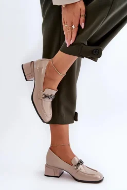 Damskie buty S.Barski Czółenka Klasyczne*Lakierowane Czółenka Na Klocku Beżowe S.Barski MR38-960