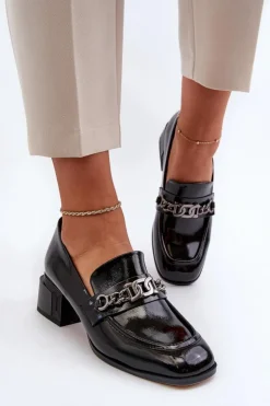 Damskie Damskie buty S.Barski Lakierowane Czółenka Na Klocku Czarne S.Barski MR38-960