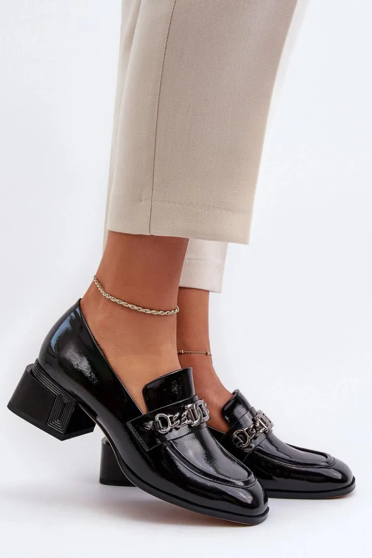 Damskie Damskie buty S.Barski Lakierowane Czółenka Na Klocku Czarne S.Barski MR38-960