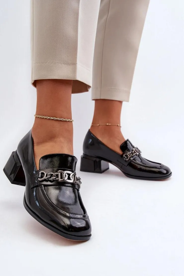 Damskie Damskie buty S.Barski Lakierowane Czółenka Na Klocku Czarne S.Barski MR38-960