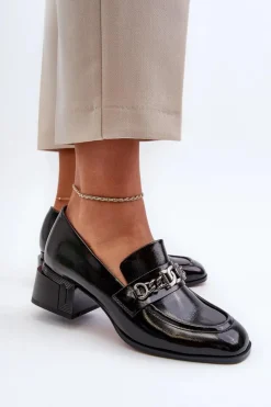 Damskie Damskie buty S.Barski Lakierowane Czółenka Na Klocku Czarne S.Barski MR38-960