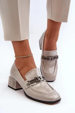 Damskie buty S.Barski Czółenka Klasyczne*Lakierowane Czółenka Na Klocku Szare S.Barski MR38-960 Szary