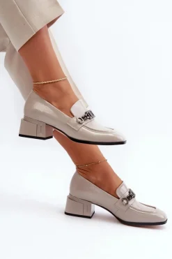 Damskie buty S.Barski Czółenka Klasyczne*Lakierowane Czółenka Na Klocku Szare S.Barski MR38-960 Szary