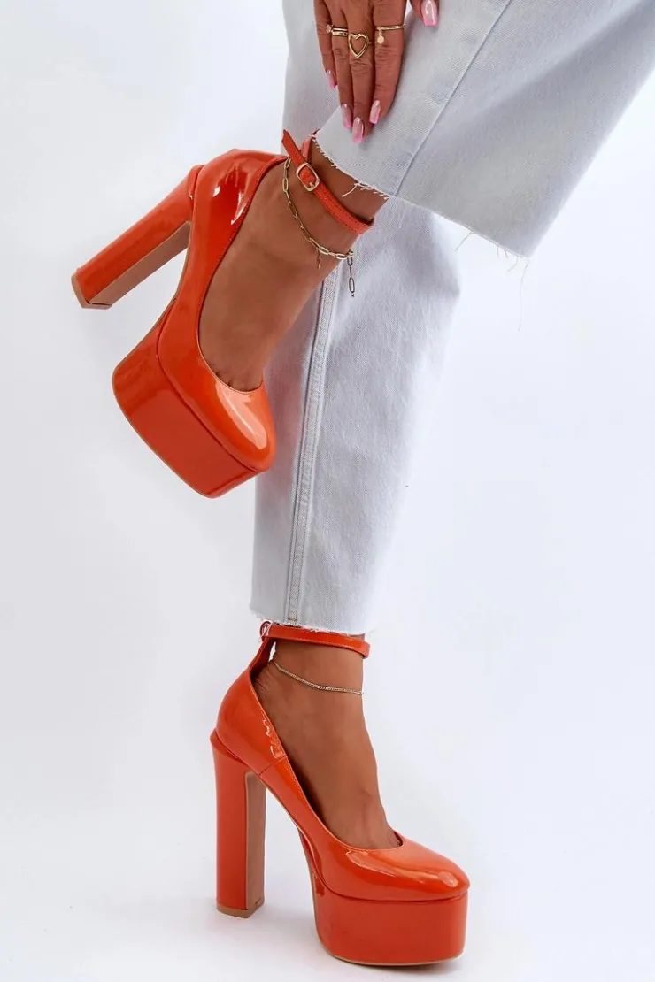 Boto Czółenka Na Platformie|Czółenka Na Słupku*Lakierowane Czółenka Na Masywnej Platformie I Słupku Pomarańczowe Ninames