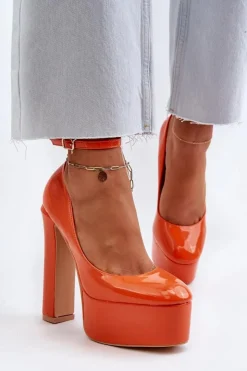 Boto Czółenka Na Platformie|Czółenka Na Słupku*Lakierowane Czółenka Na Masywnej Platformie I Słupku Pomarańczowe Ninames