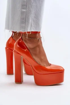 Boto Czółenka Na Platformie|Czółenka Na Słupku*Lakierowane Czółenka Na Masywnej Platformie I Słupku Pomarańczowe Ninames