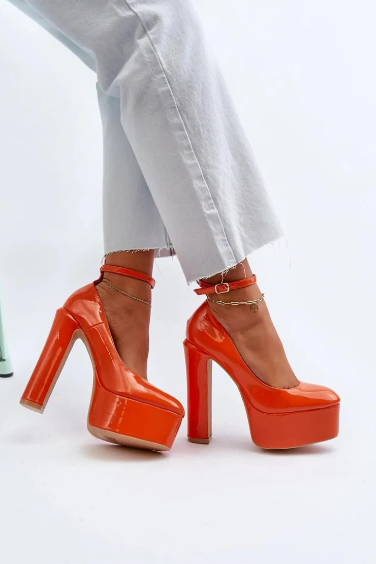 Boto Czółenka Na Platformie|Czółenka Na Słupku*Lakierowane Czółenka Na Masywnej Platformie I Słupku Pomarańczowe Ninames