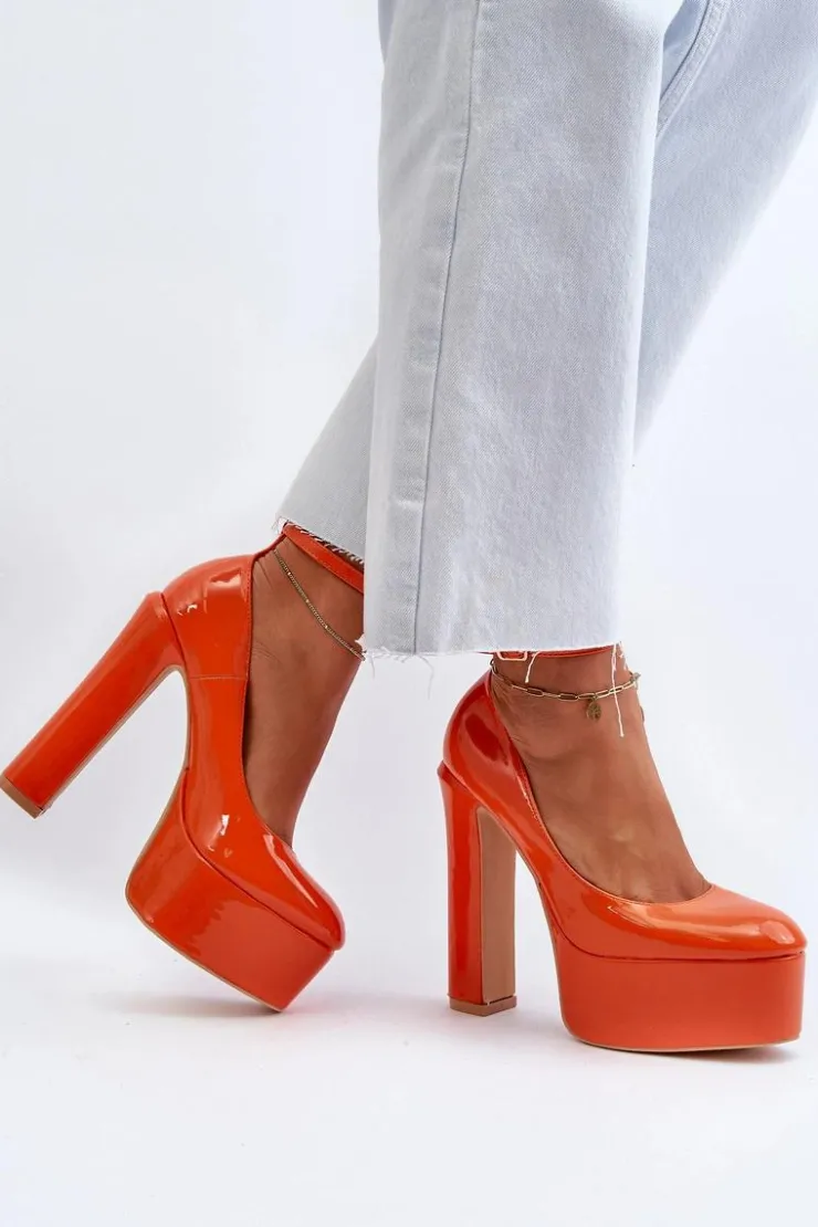 Boto Czółenka Na Platformie|Czółenka Na Słupku*Lakierowane Czółenka Na Masywnej Platformie I Słupku Pomarańczowe Ninames