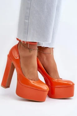 Boto Czółenka Na Platformie|Czółenka Na Słupku*Lakierowane Czółenka Na Masywnej Platformie I Słupku Pomarańczowe Ninames